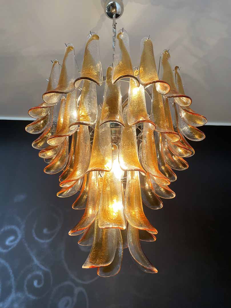 Anthesis Art Glass Chandelier – 52 petals – Amber