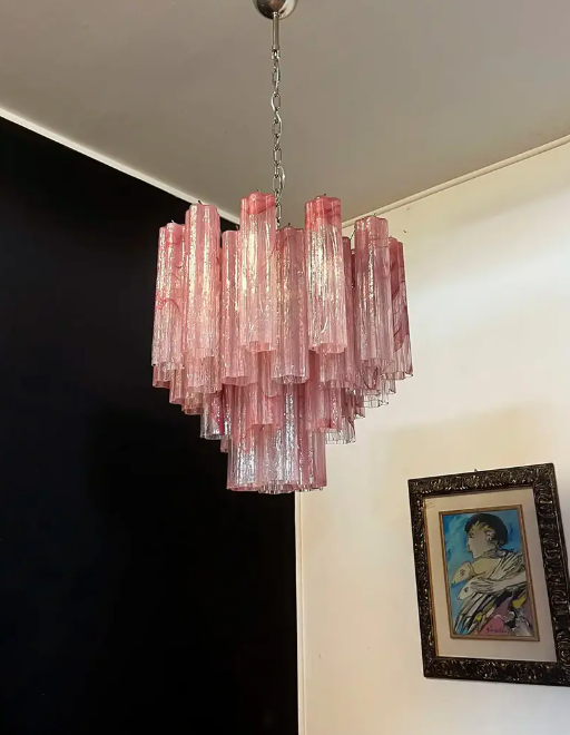 Pastel Art Pink Glass Chandelier 22" - 36 Tubes