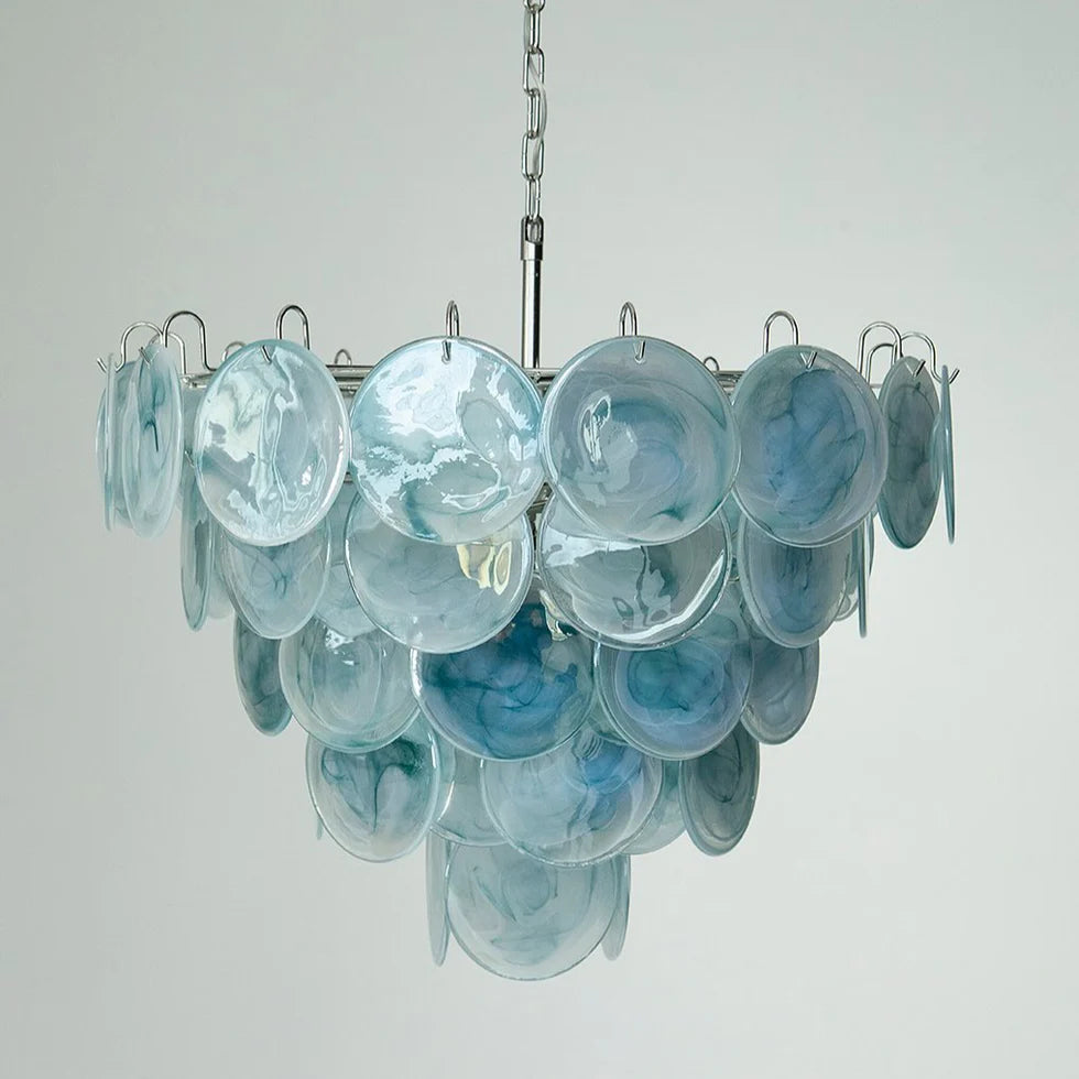 Cobalt Aura Glass Disc Chandelier---Blue