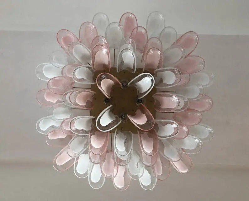 Anthesis Art Glass Flush Mount – 64 Petals – Pink & White