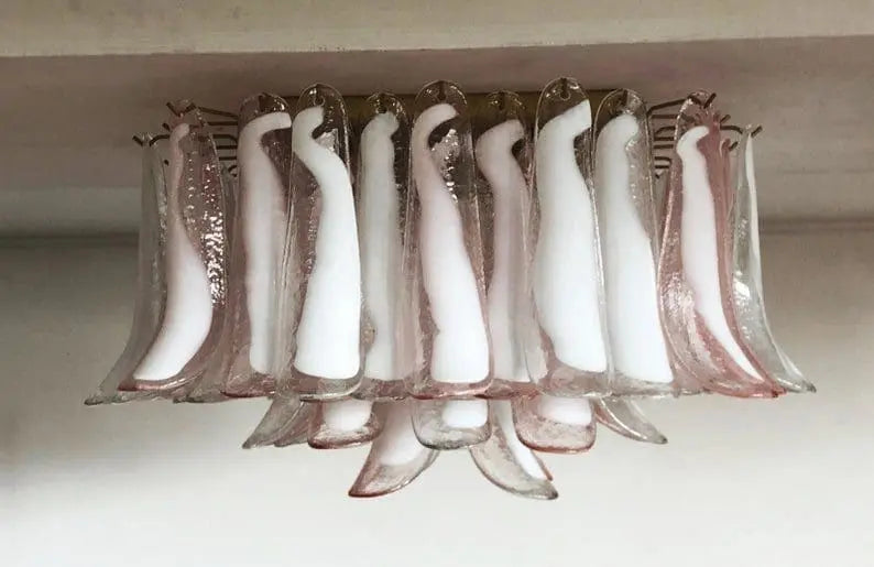 Anthesis Art Glass Flush Mount – 64 Petals – Pink & White