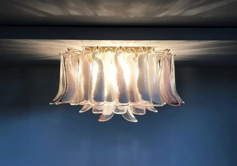 Anthesis Art Glass Flush Mount – 64 Petals – Pink & White