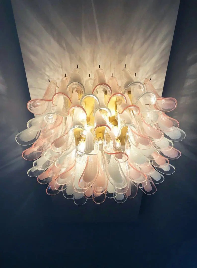 Anthesis Art Glass Flush Mount – 64 Petals – Pink & White
