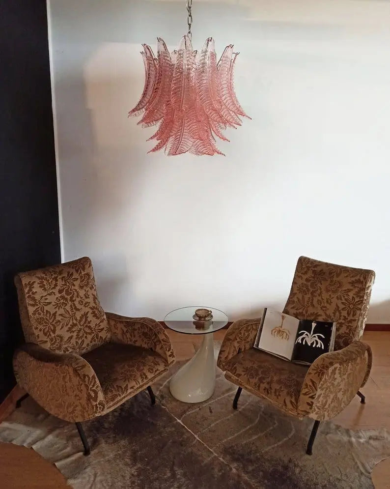 Folia Art 36 glass leaves Chandelier– Pink