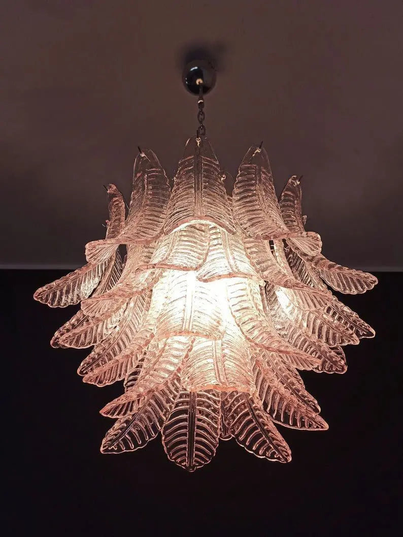 Folia Art 36 glass leaves Chandelier– Pink