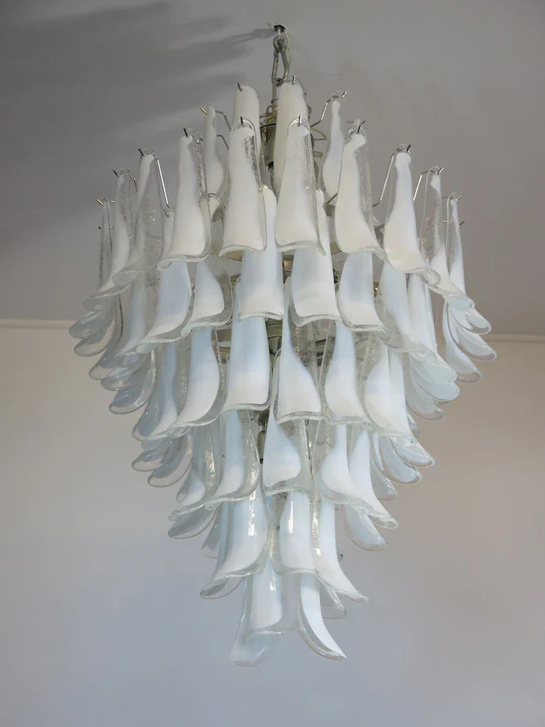 Anthesis Art Glass Chandelier – 85 Petals – White & Transparent