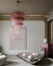 Pastel Art Glass Chandelier – 52 Tubes – Pink