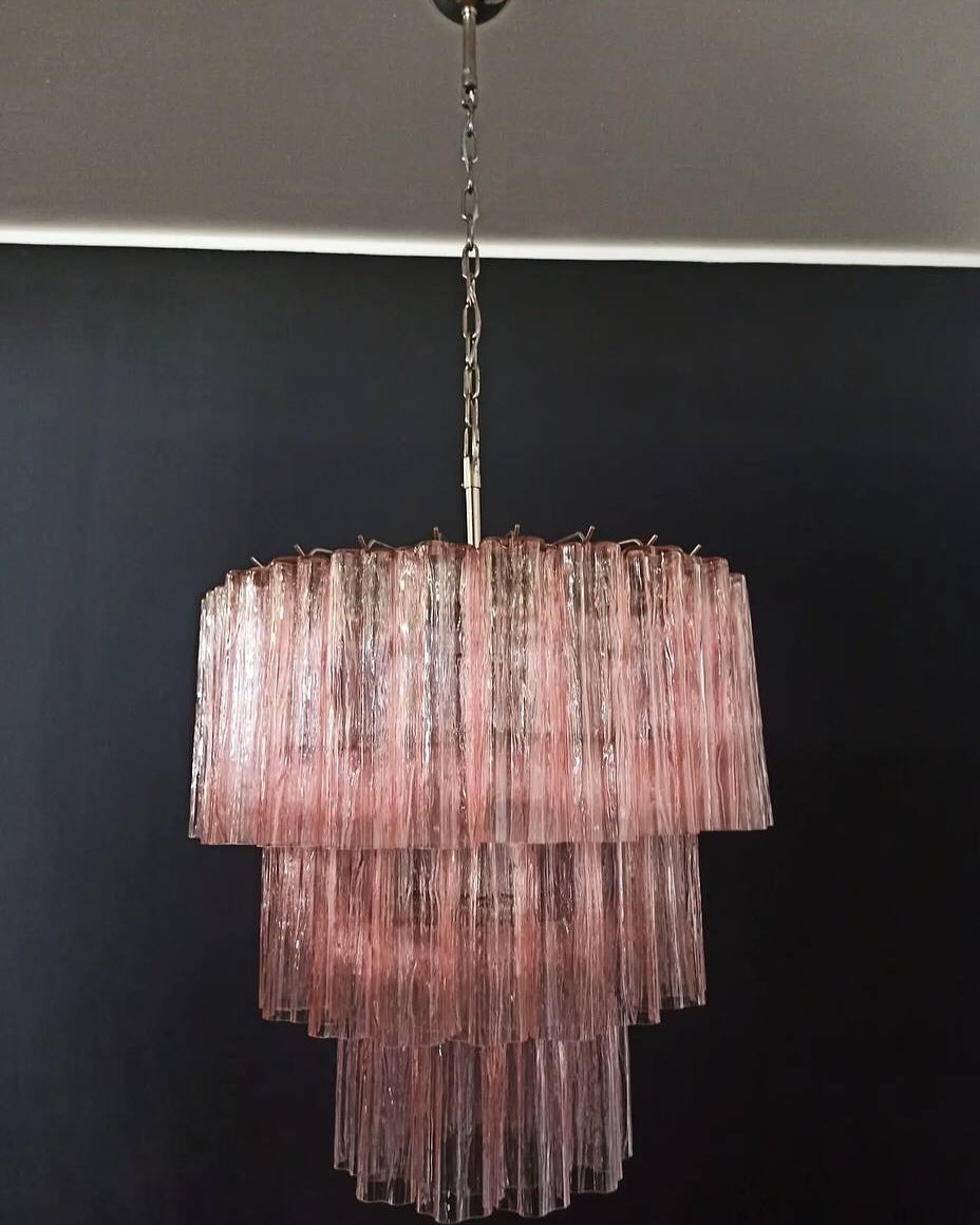 Pastel Art Glass Chandelier – 52 Tubes – Pink