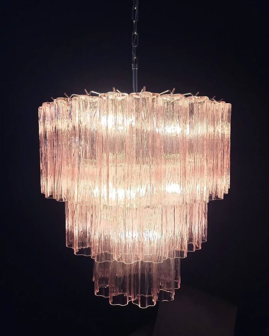 Pastel Art Glass Chandelier – 52 Tubes – Pink