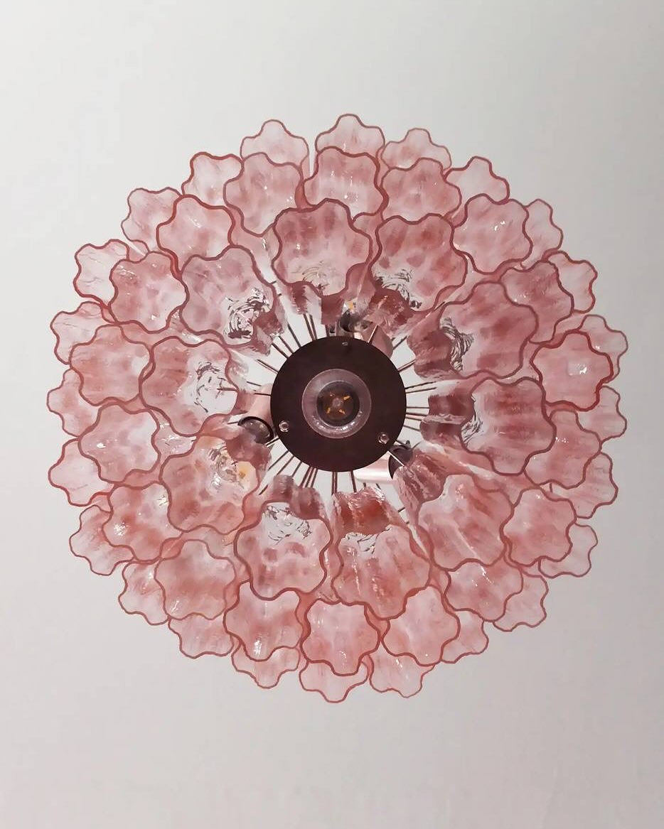 Pastel Art Glass Chandelier – 52 Tubes – Pink