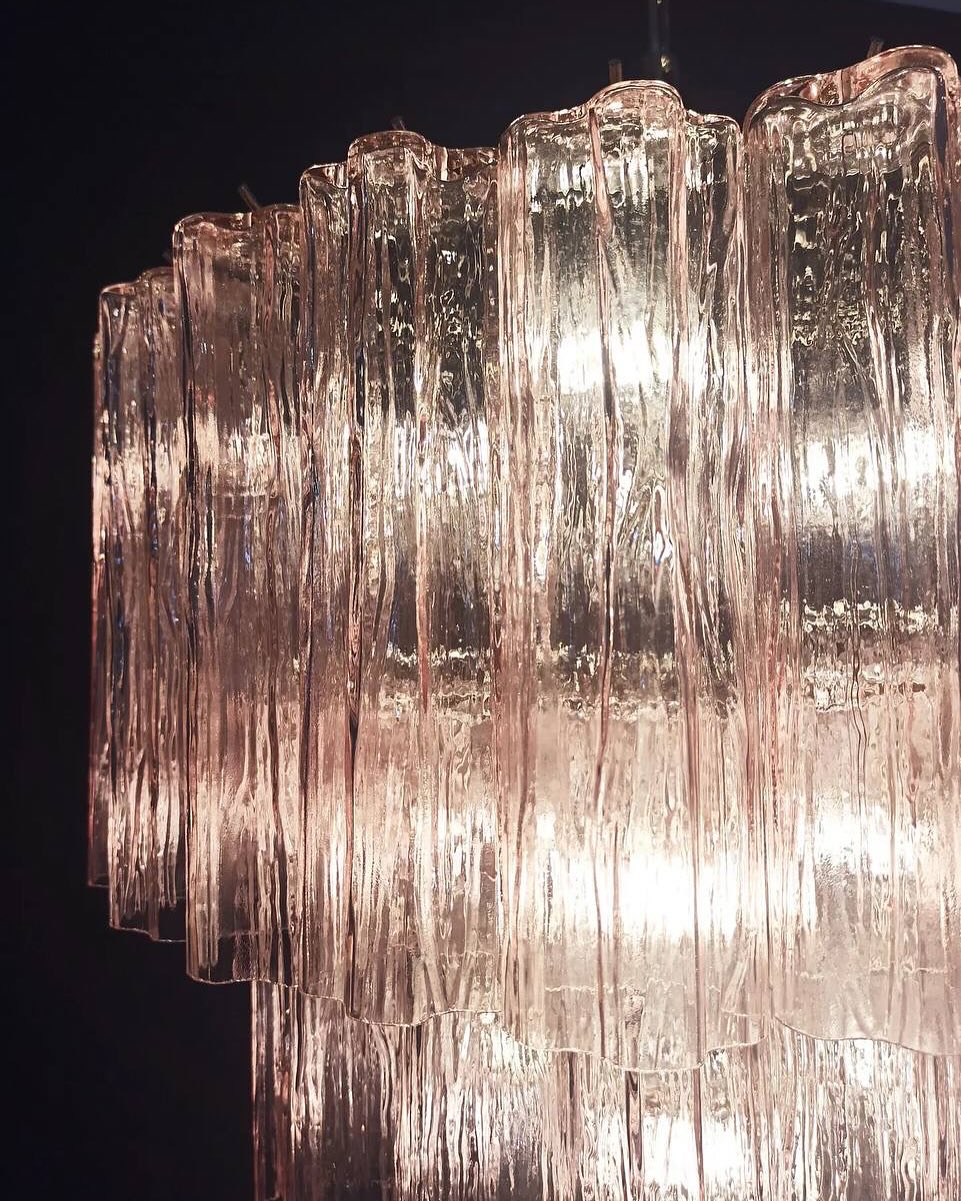Pastel Art Glass Chandelier – 52 Tubes – Pink